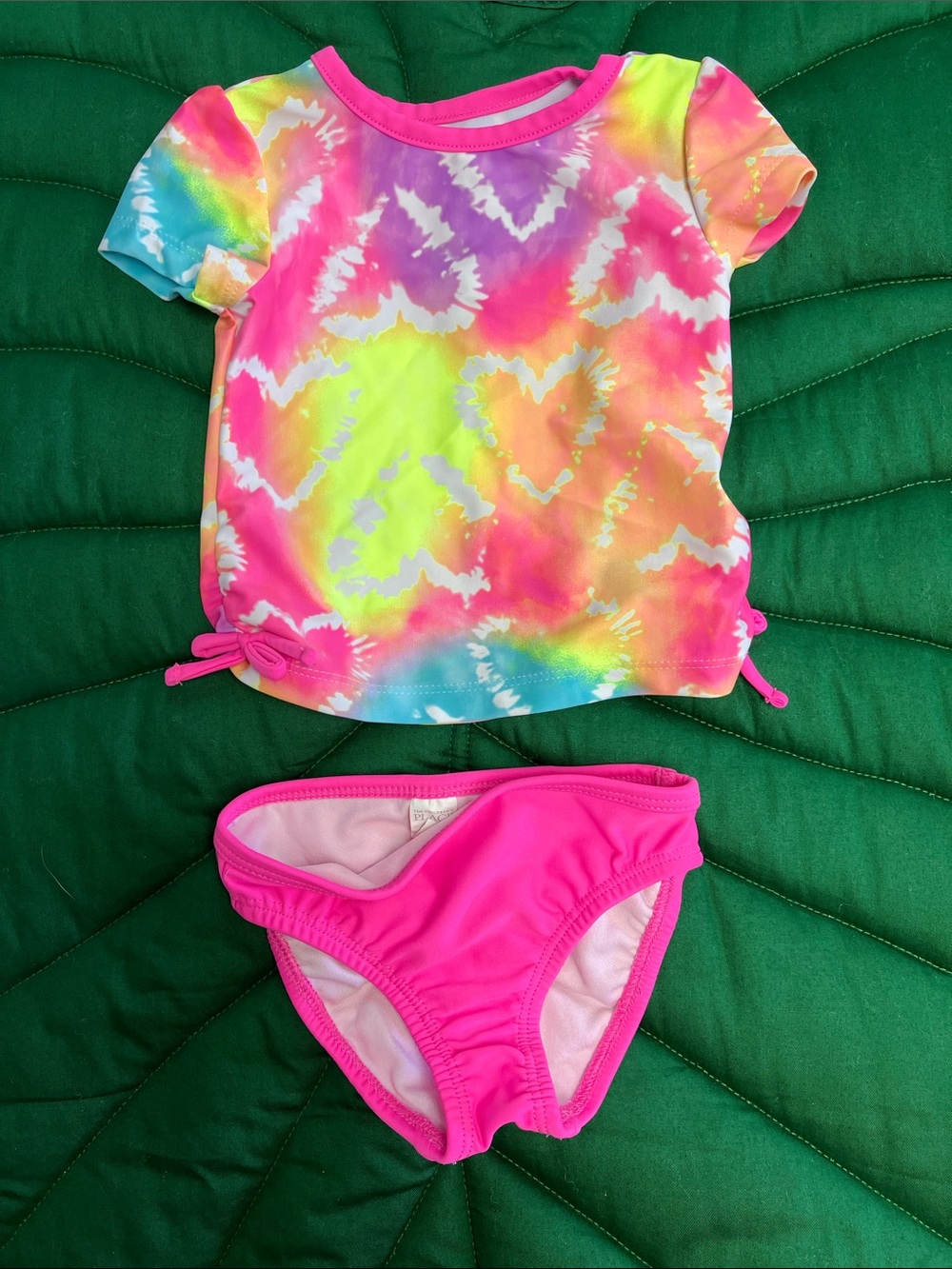 The children’s place heart tie dye pink neon two piece bikini swimsuit. 6-9mos